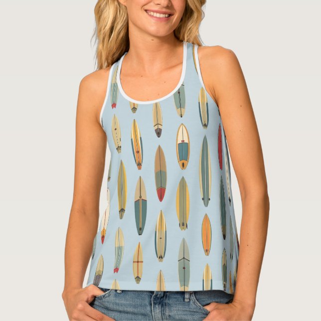Surf Life - Retro Coastal Blue Surfboard Print  Tank Top (Front)