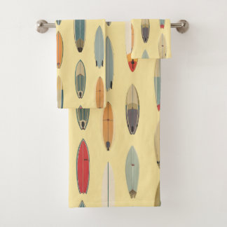 Surf Life | Retro Coastal Surfboard Print Yellow Bath Towel Set