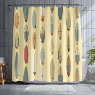 Surf Life   Retro Coastal Surfboard Print Yellow Shower Curtain