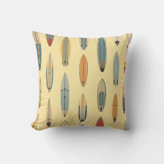 Surf Life | Retro Coastal Surfboard Print Yellow Throw Pillow