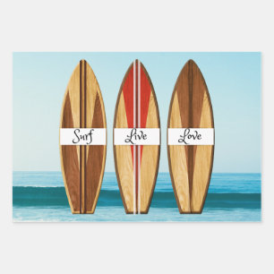 Surf, Live, Love Surfing Boards and Ocean Waves Wrapping Paper Sheets
