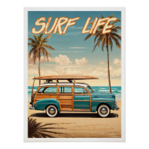 Surf Live Poster woody station wagon