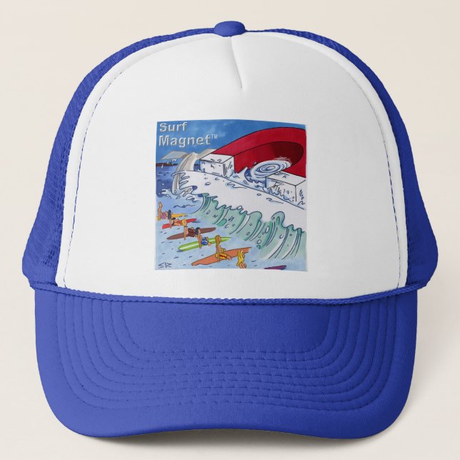 Surf Magnet blue and white foam trucker hat (Front)