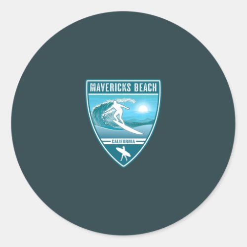 Surf Mavericks Beach California Classic Round Sticker
