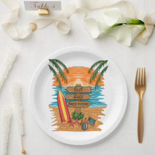 surf music happy summer paper plates