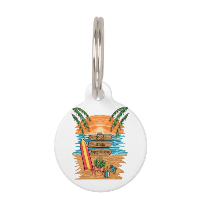 surf music happy summer pet ID tag (Front)