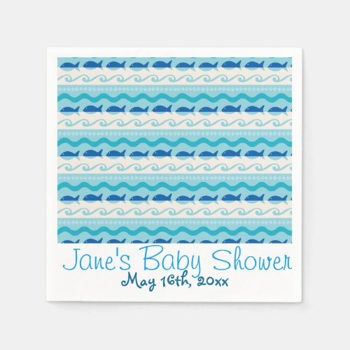 Surf N Fishies Nautical Baby Shower Paper Napkins