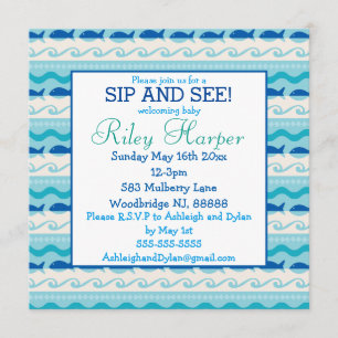 Surf 'N Fishies Nautical Baby Sip and See Invitation