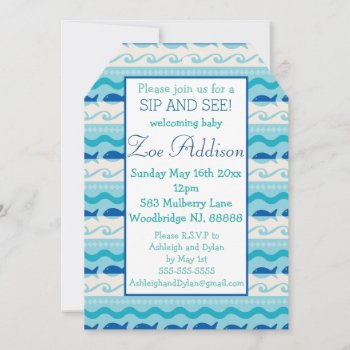 Surf 'n Fishies Nautical Baby Sip And See Invitation by LaBebbaDesigns at Zazzle
