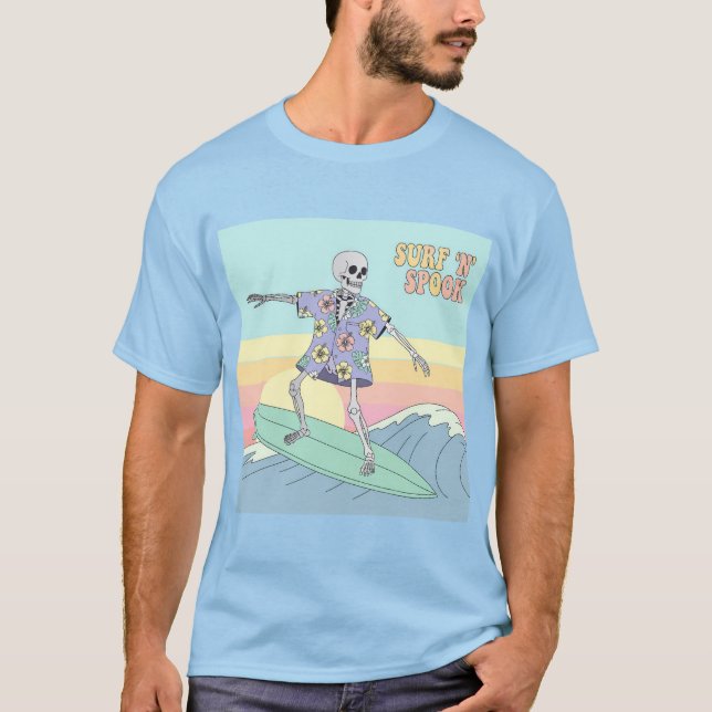 Surf ‘N’ Spook Skeleton Surfer T-Shirt (Front)