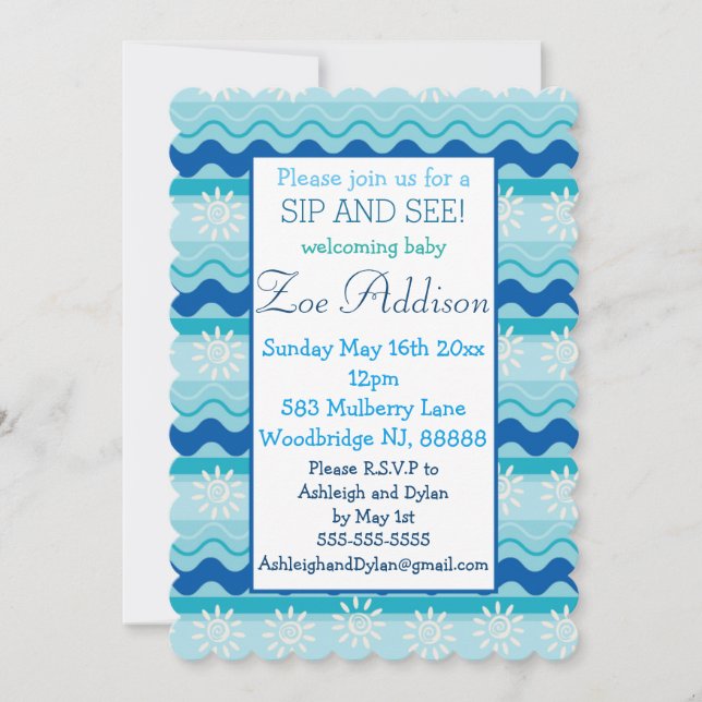 Surf 'N Sun Nautical Baby Sip and See Invitation (Front)