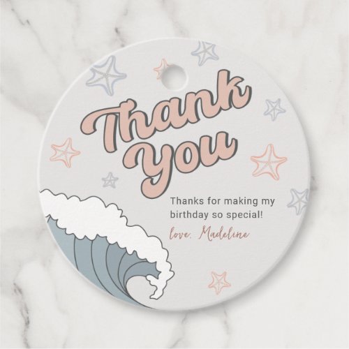 Surf Ocean Birthday Circle Thank You Tag
