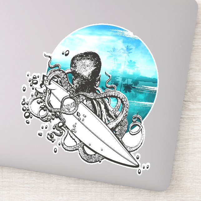 Surf Octopus Summer Ocean Island Sticker (Detail)