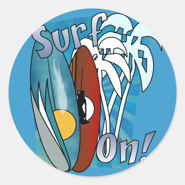 Surf On Round Stickers (Front)