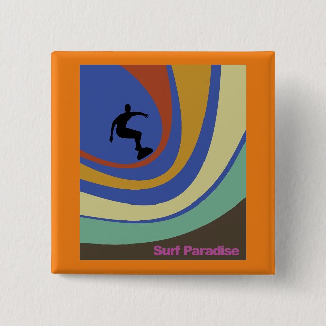 Surf Paradise surfer riding colorful waves Button (Front)