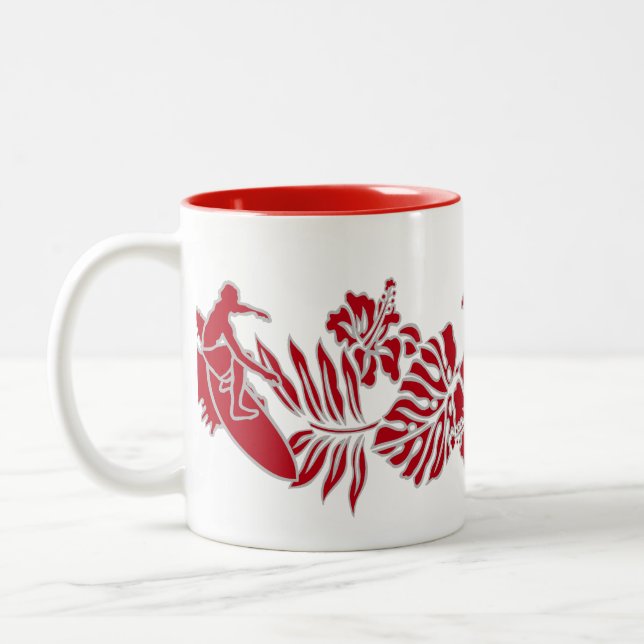 Surf Pareau Hawaiian Hibiscus Band Two-Tone Coffee Mug (Left)