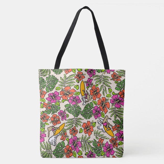 Surf Pareau Hawaiian Hibiscus Surfing Beach Bag (Front)