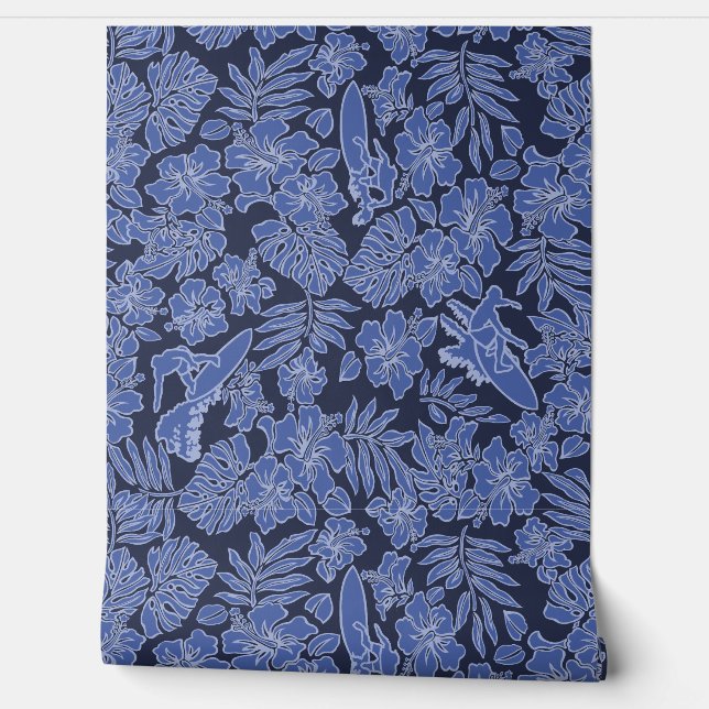 Surf Pareau Hawaiian Hibiscus Surfing Blues Wallpaper (Unrolling)