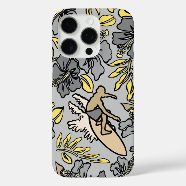 Surf Pareau Hawaiian Hibiscus Surfing Gray  Case-Mate iPhone Case (Back)