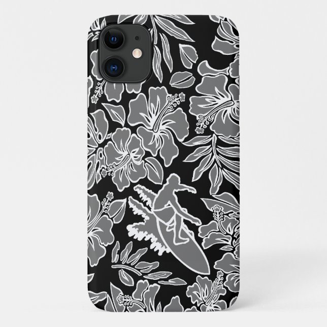 Surf Pareau Hawaiian Hibiscus Surfing Gray Case-Mate iPhone Case (Back)