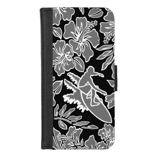 Surf Pareau Hawaiian Hibiscus Surfing iPhone Wallet Case (Front)