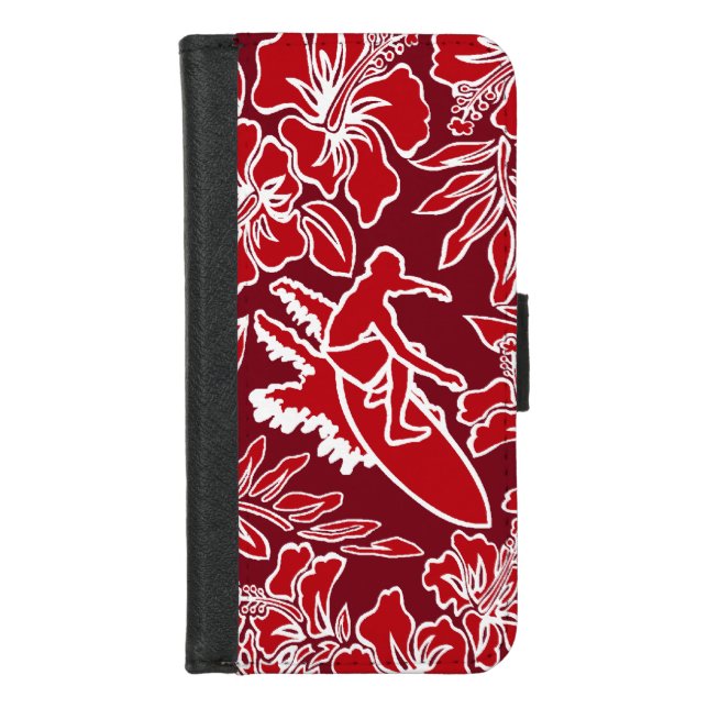 Surf Pareau Hawaiian Hibiscus Surfing iPhone Wallet Case (Front)