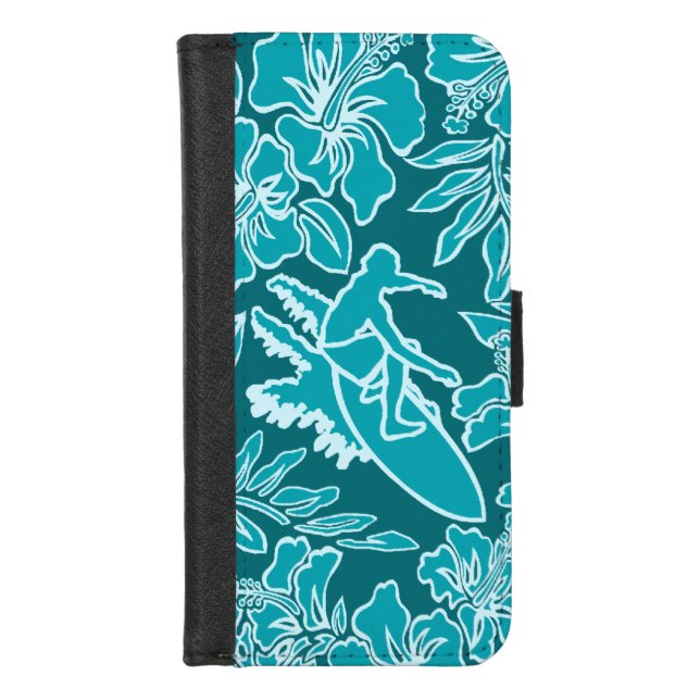 Surf Pareau Hawaiian Hibiscus Surfing iPhone Wallet Case (Front)