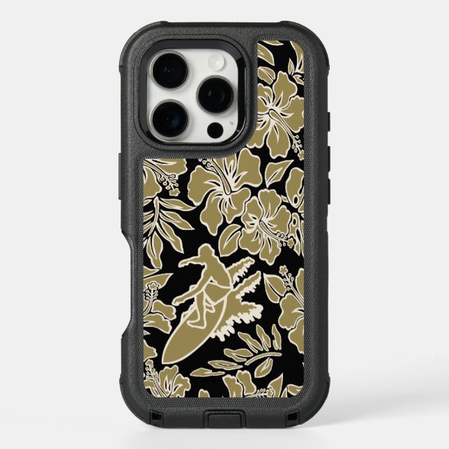 Surf Pareau Hawaiian Hibiscus Surfing - Khaki Otterbox iPhone Case (Back)