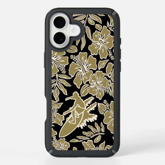 Surf Pareau Hawaiian Hibiscus Surfing - Khaki Speck iPhone Case (Front)