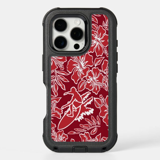 Surf Pareau Hawaiian Hibiscus Surfing - Red Otterbox iPhone Case (Back)