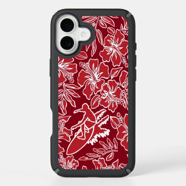 Surf Pareau Hawaiian Hibiscus Surfing - Red Speck iPhone Case (Front)