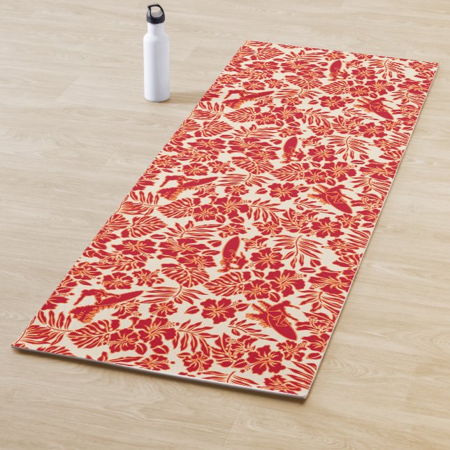 Surf Pareau Hawaiian Hibiscus Surfing - Red Yoga Mat (In Situ)