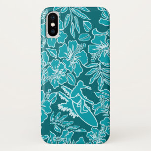 Surf Pareau Hawaiian Hibiscus Surfing Teal iPhone X Case