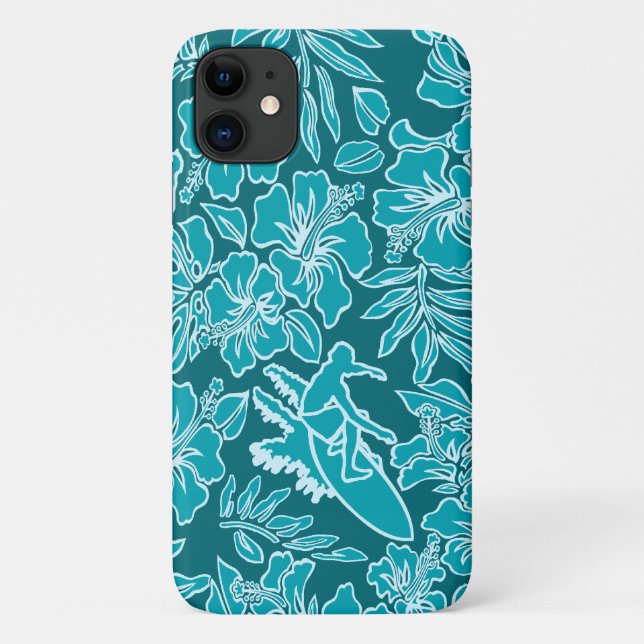 Surf Pareau Hawaiian Hibiscus Surfing Teal Case-Mate iPhone Case (Back)