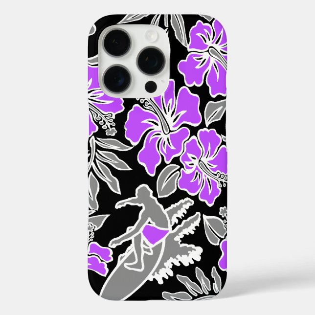 Surf Pareau Hawaiian Hibiscus Surfing Violet Case-Mate iPhone Case (Back)