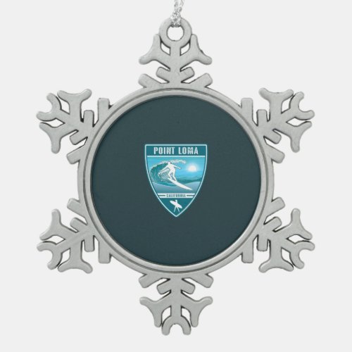 Surf Point Loma California Snowflake Pewter Christmas Ornament