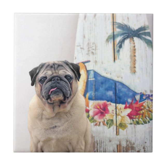 Surf Pug Ceramic Tile (Front)