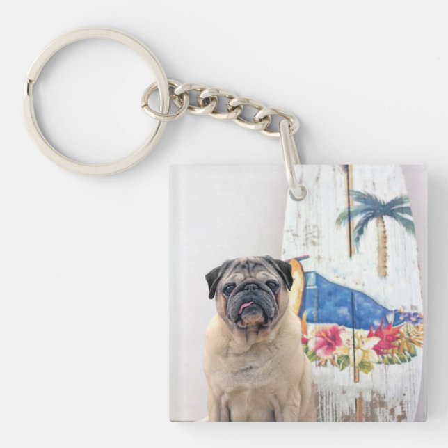 Surf Pug Keychain (Front)