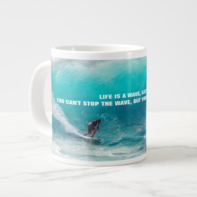 SURF QUOTE POSTER Two-Tone Candy Jar Giant Coffee Mug (Front Left)
