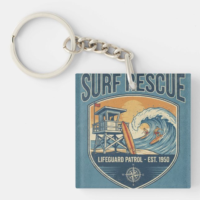 Surf Rescue Lifeguard Patrol Est 1950 Keychain (Front)