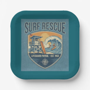 Surf Rescue Lifeguard Patrol Est 1950 Paper Plates