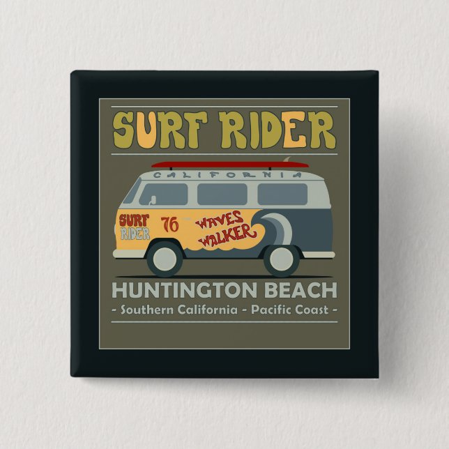 Surf Rider Huntington Beach Poster Pinback Button (Front)