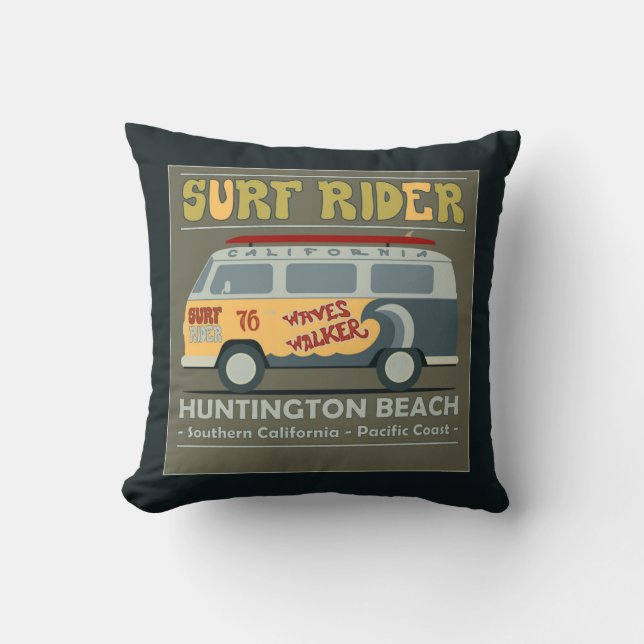 Surf Rider Huntington Beach Poster Throw Pillow (Front)
