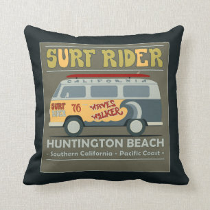 Surf Rider Huntington Beach Poster Throw Pillow