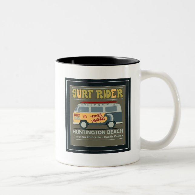 Surf Rider Huntington Beach Poster Two-Tone Coffee Mug (Right)