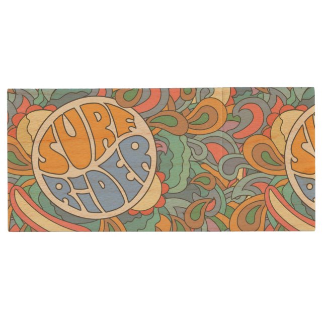 Surf Rider Pattern Wood USB Flash Drive (Front)
