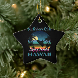 Surf riders Club, Surfing Paradise, Hawaii Ceramic Ornament