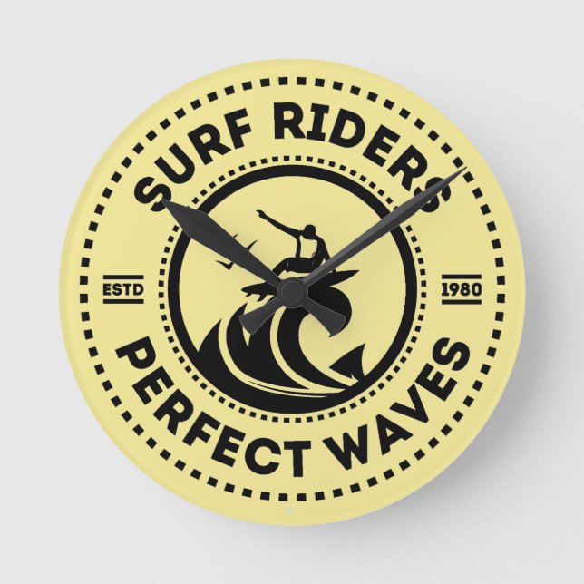 Surf Riders Retro Badge Wall Clock (Front)