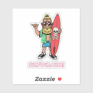 Surf’s Up Dude Bearded Cartoon Surfer Sticker