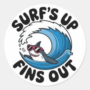 Surf’s Up, Fins Out - Cool Surfing Design Classic Round Sticker